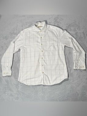 Tommy Bahama Men’s Large White Blue Windowpane Plaid Cotton Shirt L